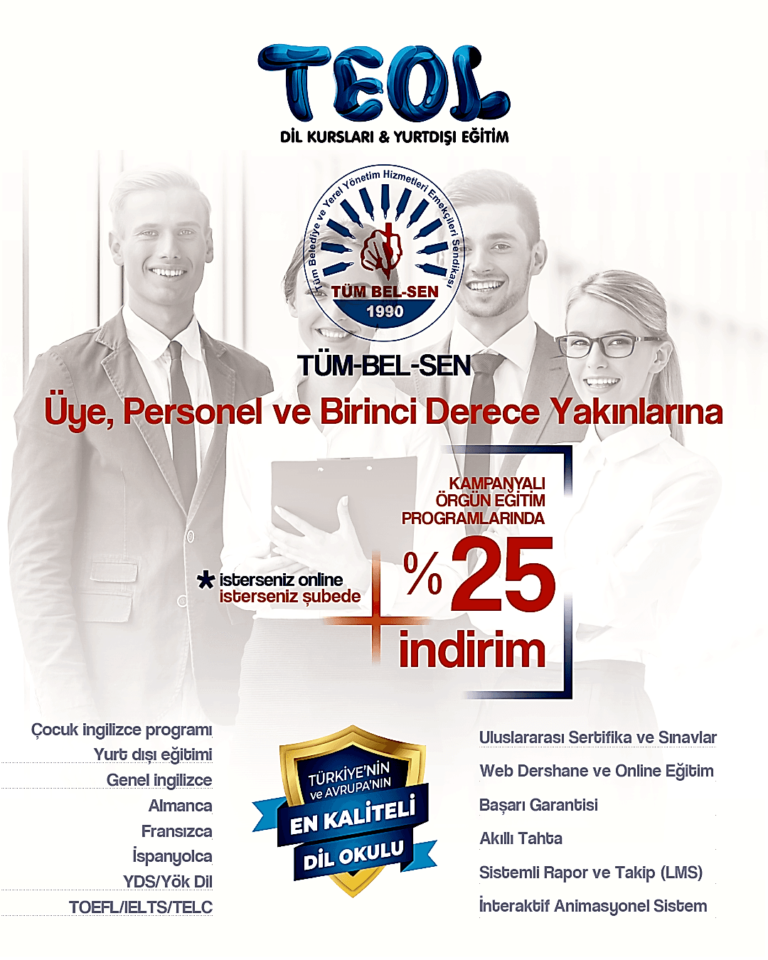TEOL ESKİŞEHİR ve TÜM-BEL-SEN’DEN %25 İNDİRİMLİ DİL EĞİTİMİ